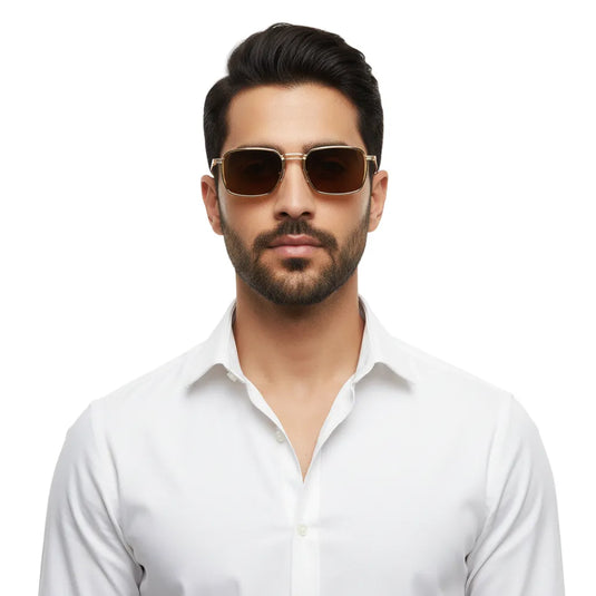 Chokore Double Beam Designer Metal Sunglasses (Brown)