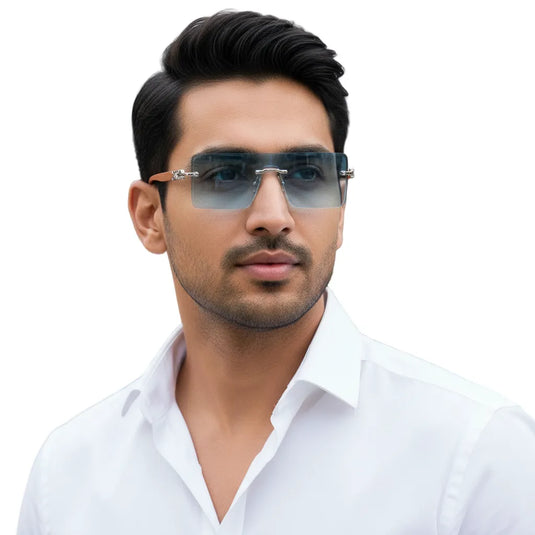 Chokore Rimless Leopard Square Sunglasses (Blue)