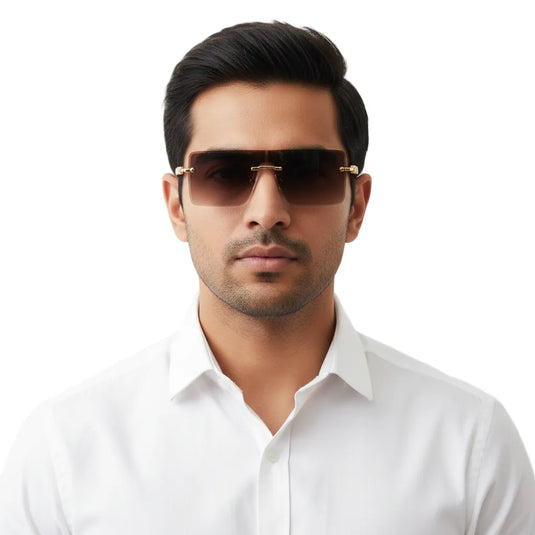 Chokore Rimless Leopard Square Sunglasses (Brown)