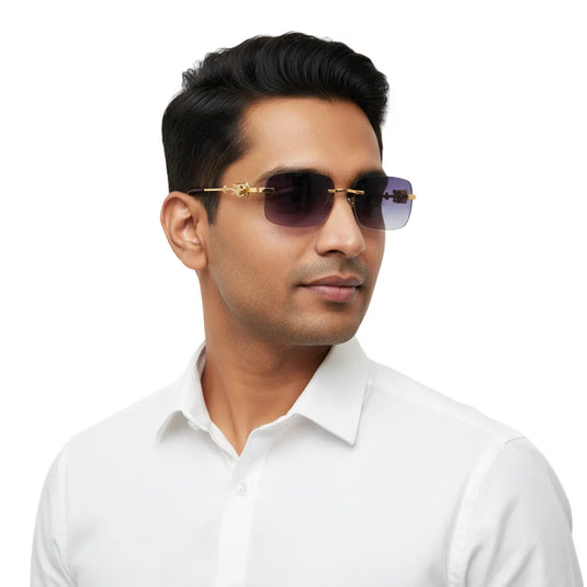 Chokore Rimless Rectangular Leopard Sunglasses (Black)