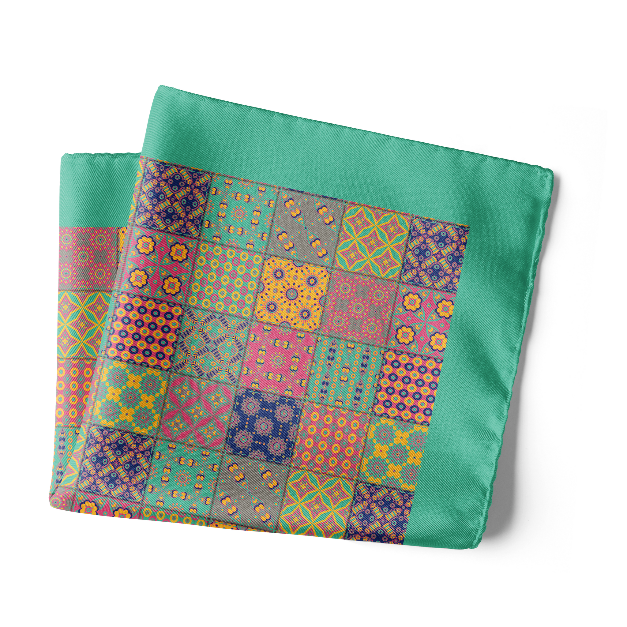 Chokore Green Satin Silk pocket square from the Indian at Heart Collection