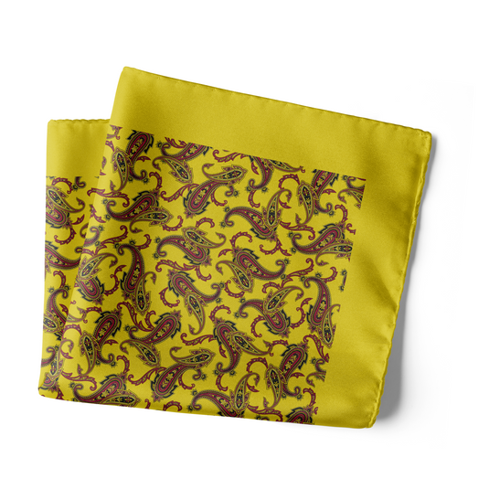 Chokore Yellow Satin Silk pocket square from the Indian at Heart Collection