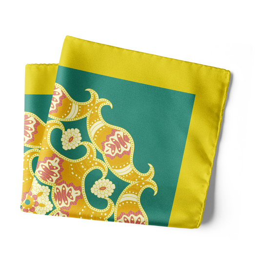 Chokore Green Satin Silk pocket square from the Indian at Heart Collection