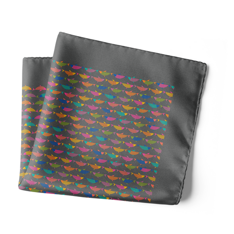 Chokore Grey and Multicoloured Satin Silk pocket square from the Wildlife Collection - Chokore Grey and Multicoloured Satin Silk pocket square from the Wildlife Collection