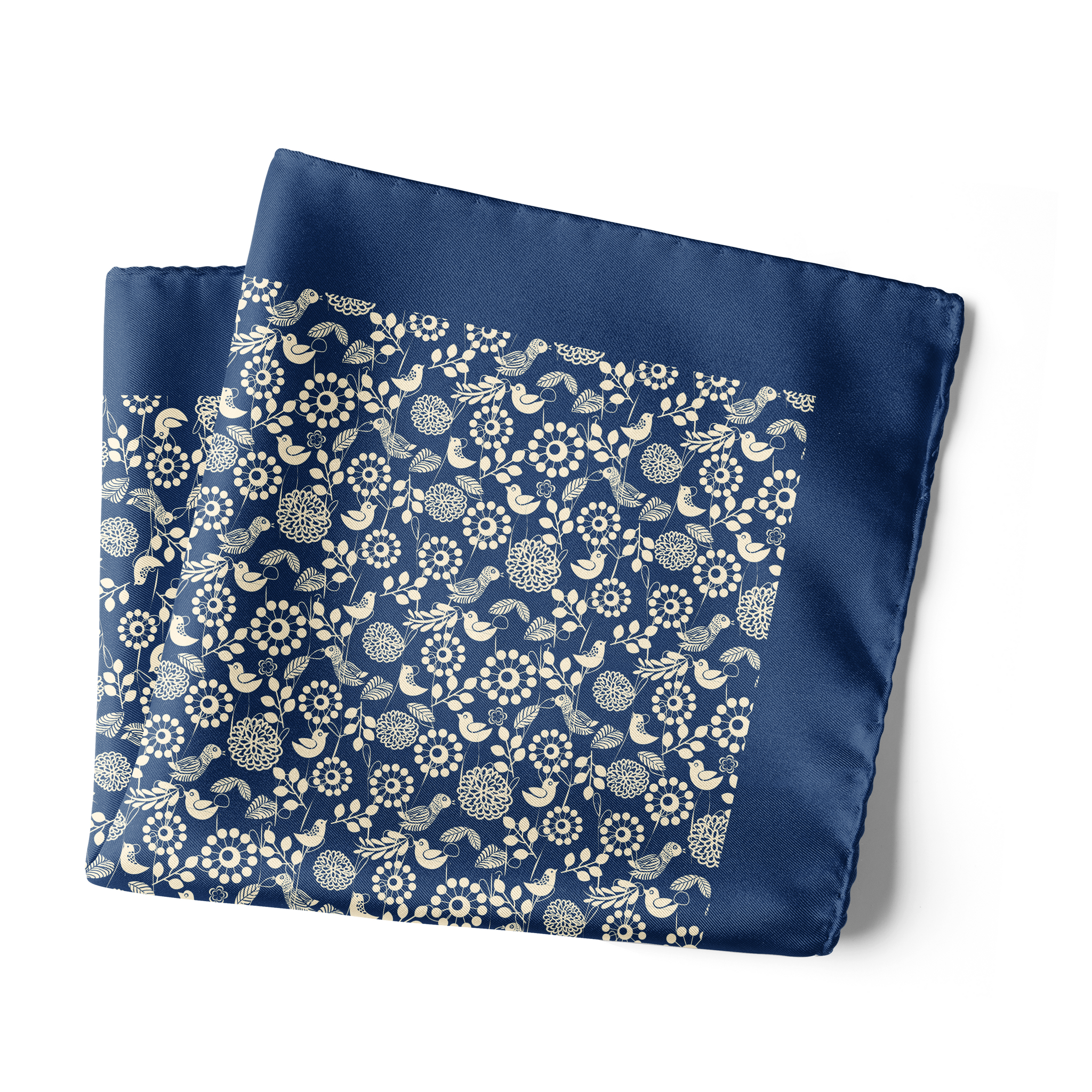 Chokore Blue and white Satin Silk pocket square from the Wildlife Collection
