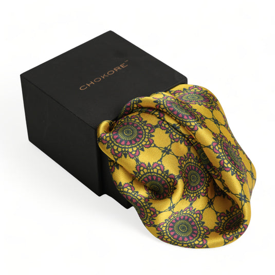 Chokore Yellow & Off white Silk Pocket Square - Indian at Heart Range