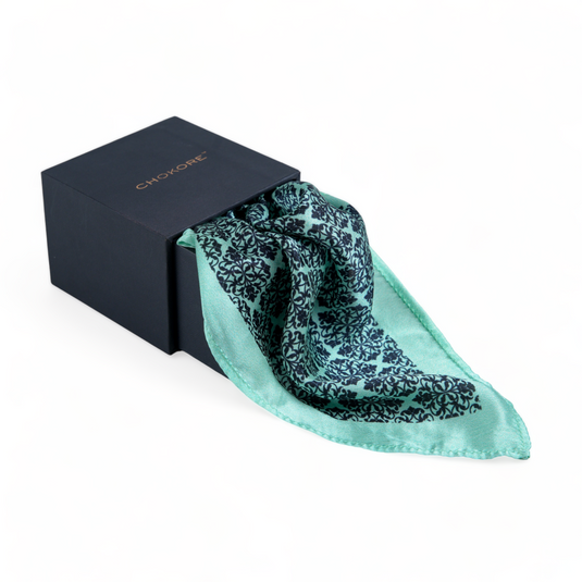 Chokore Sea Green & Black Silk Pocket Square - Indian at Heart Range