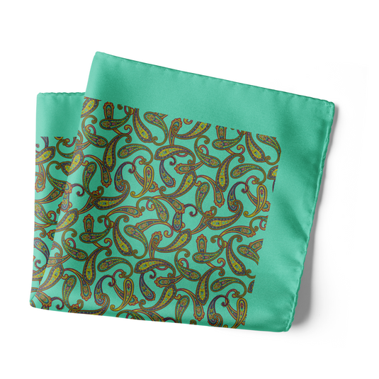 Chokore Turquoise Paisley Silk Pocket Square - Indian at Heart Range
