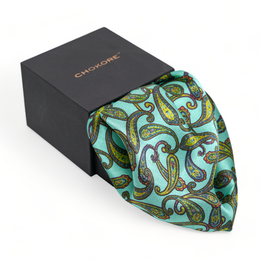 Chokore Turquoise Paisley Silk Pocket Square - Indian at Heart Range