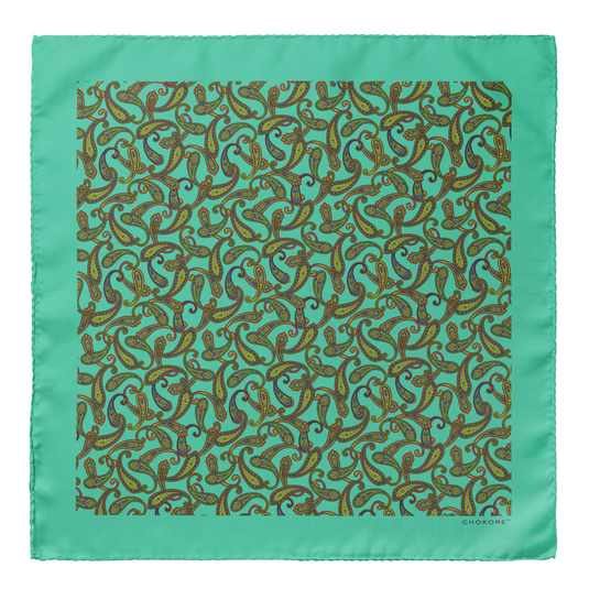 Chokore Turquoise Paisley Silk Pocket Square - Indian at Heart Range