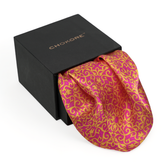 Chokore Yellow & Pink Printed Pocket Square - Indian at Heart Range