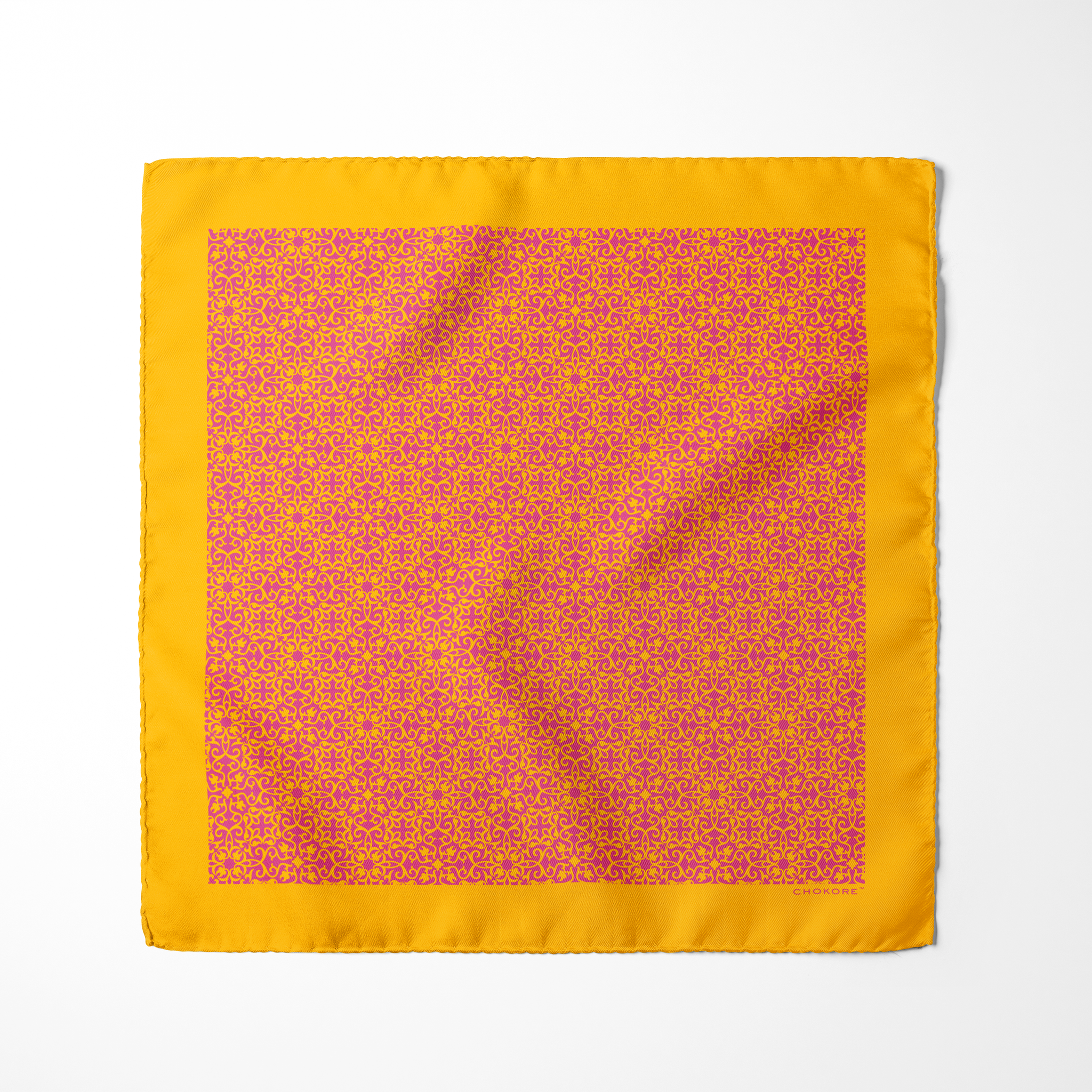 Chokore Yellow & Pink Printed Pocket Square - Indian at Heart Range