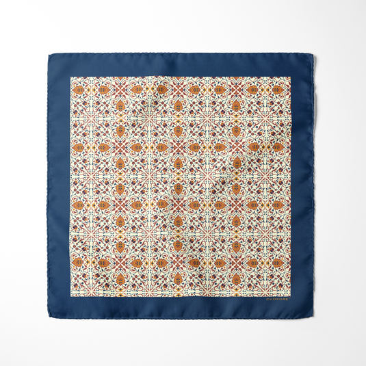 Chokore Navy Blue & Off-white Silk Pocket Square - Indian at Heart Range