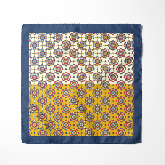 Chokore Yellow & Navy Blue Silk Pocket Square - Indian at Heart Range