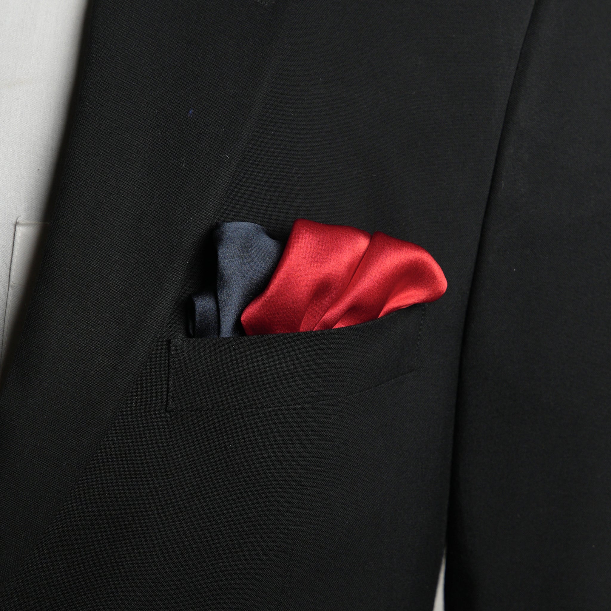 Chokore 2-in-1 Red & Navy Blue Silk Pocket Square - Solid Range