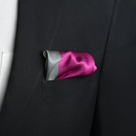 Chokore 2-in-1 Magenta & Gray Silk Pocket Square - Solid Range