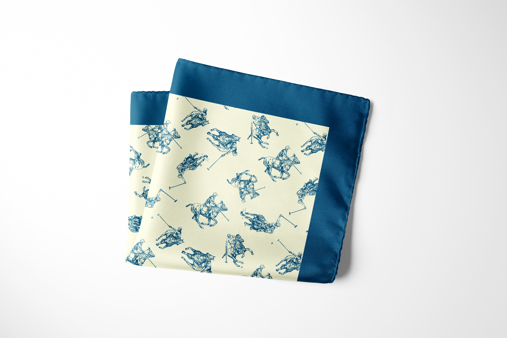 Chokore Blue & Off White Polo Print Silk Pocket Square - Sporty Silks Range