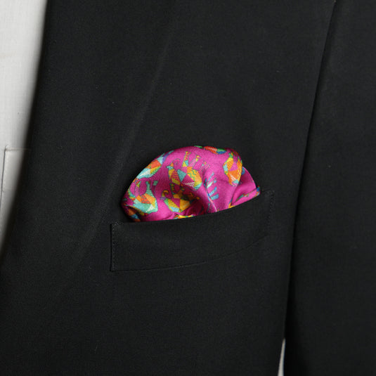 Chokore Pink Elephant Silk Pocket Square - Wildlife Range