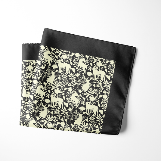 Chokore Black & Off-White Animal print Silk Pocket Square - Wildlife Range