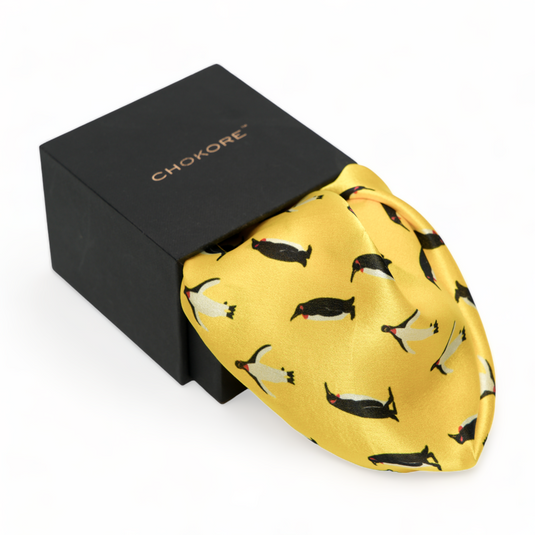 Chokore Yellow Baby Penguin Silk Pocket Square - Wildlife Range