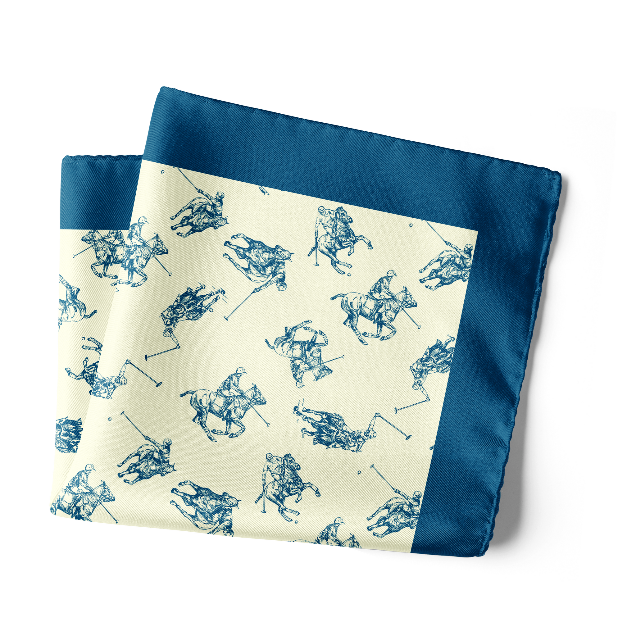 Chokore Blue & Off White Polo Print Silk Pocket Square - Sporty Silks Range