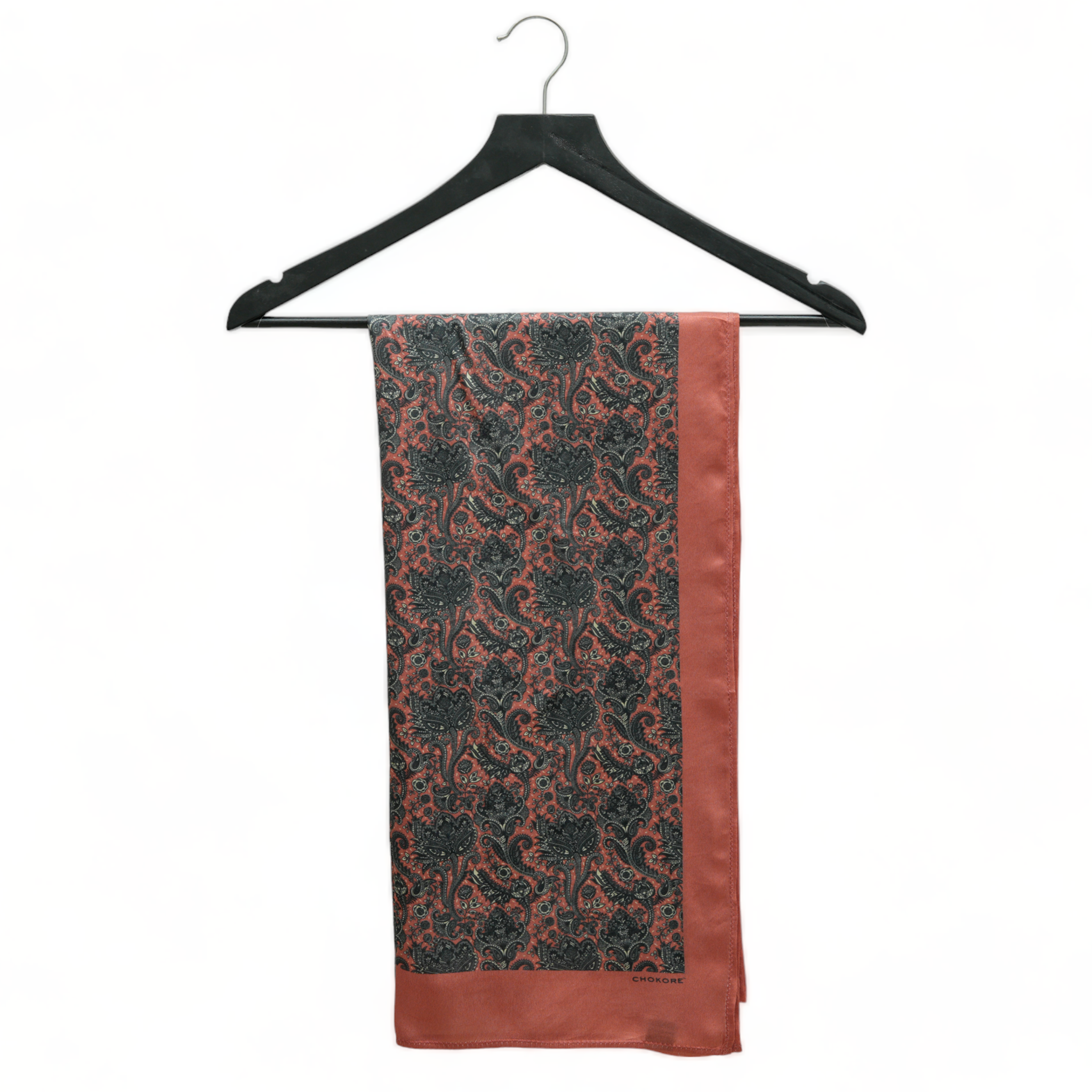 Printed Red & Black Satin Silk Stole for Women
