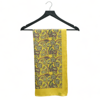 Chokore Printed Mustard Yellow & Rust Satin Silk Stole for Women