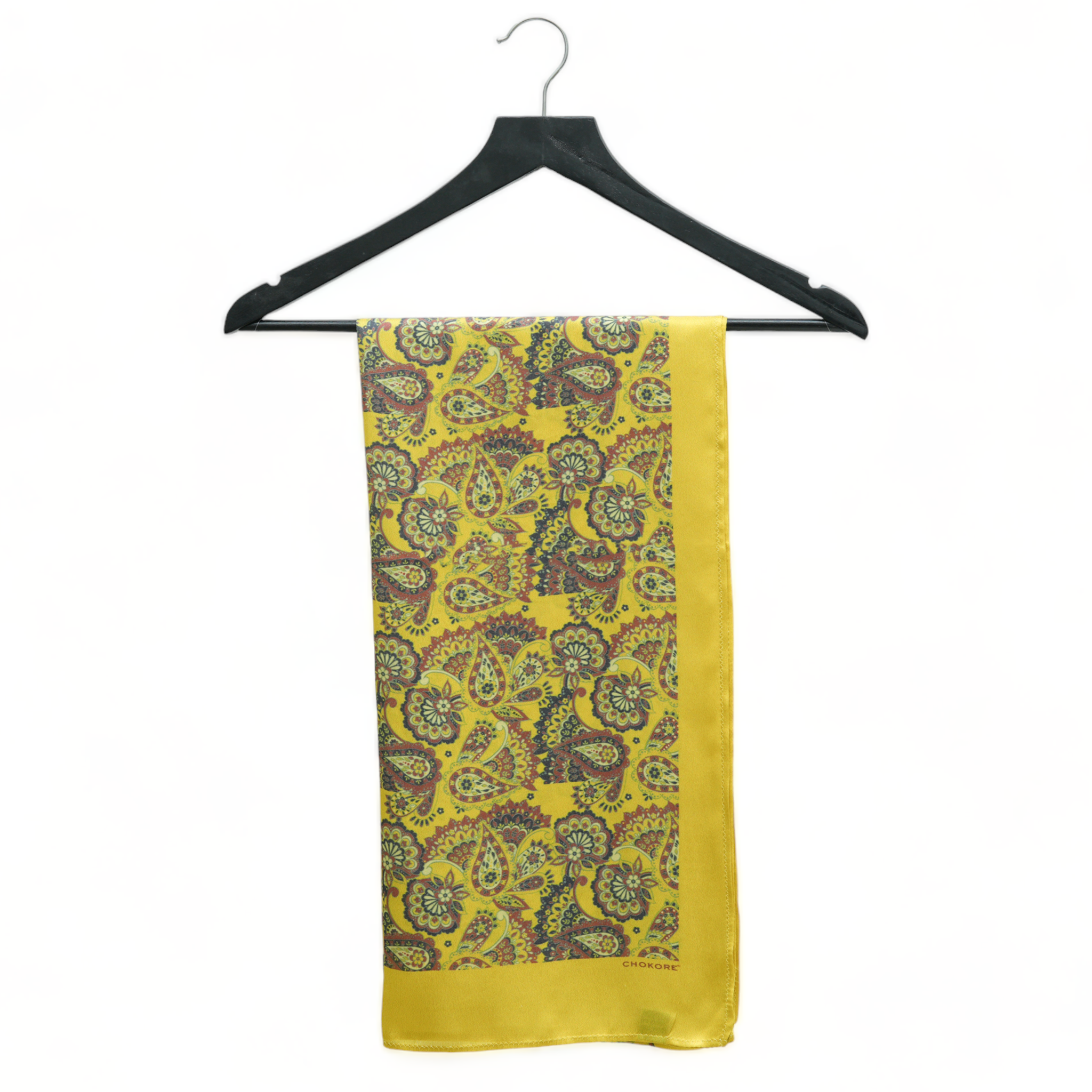 Printed Mustard Yellow & Rust Satin Silk Stole for Women