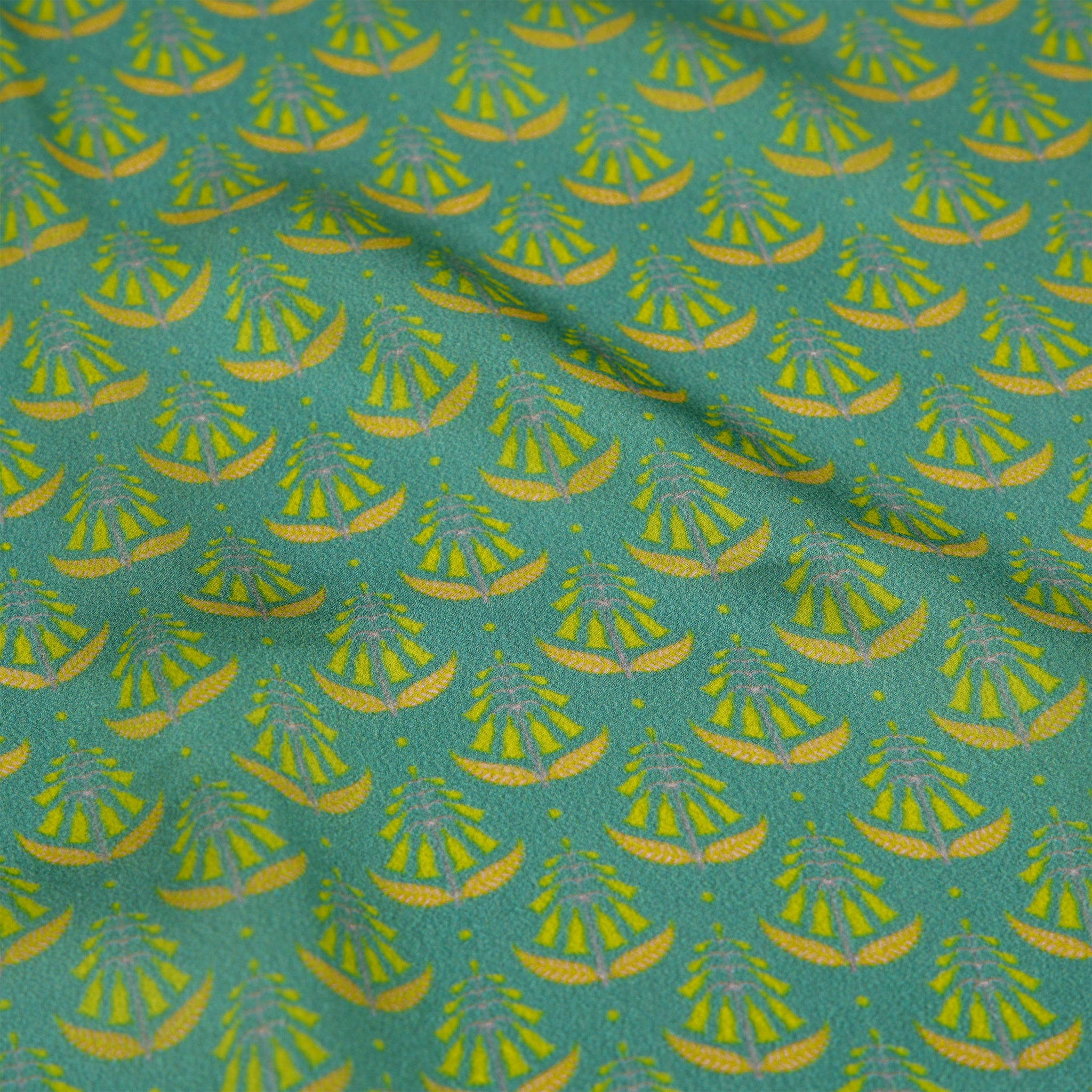 Printed Mehandi Green & Yellow Satin Silk Stole for Women