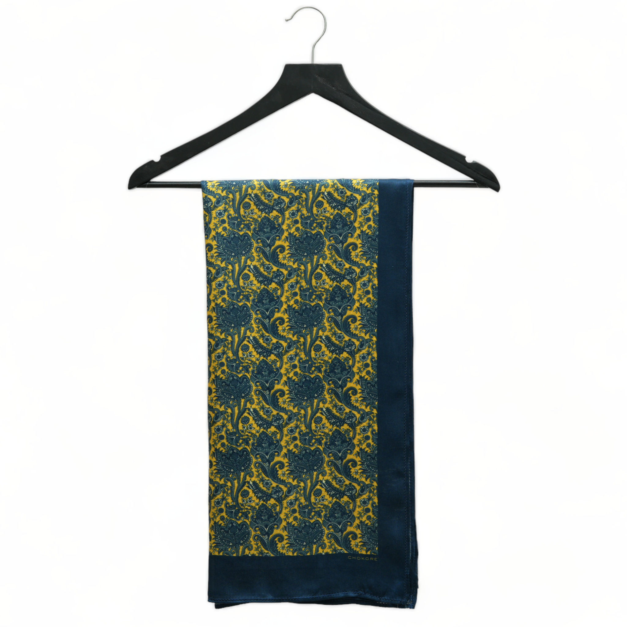 Printed Blue & Yellow Satin Silk Stole for Women