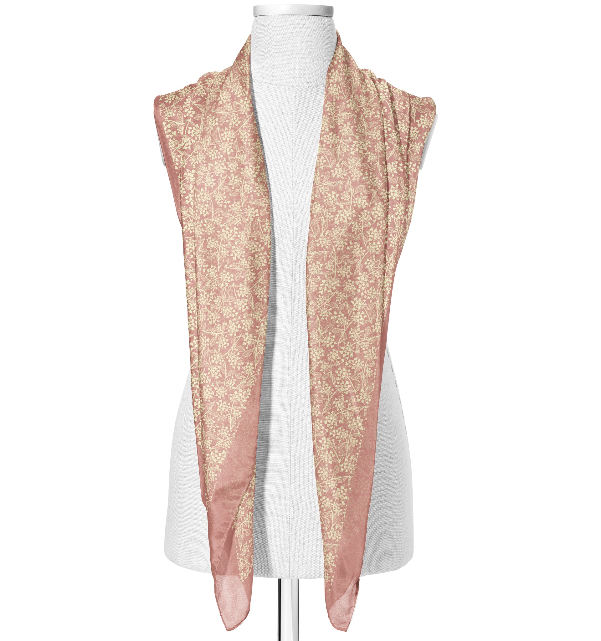 Printed Pink & Off White Satin Silk Stole for Women