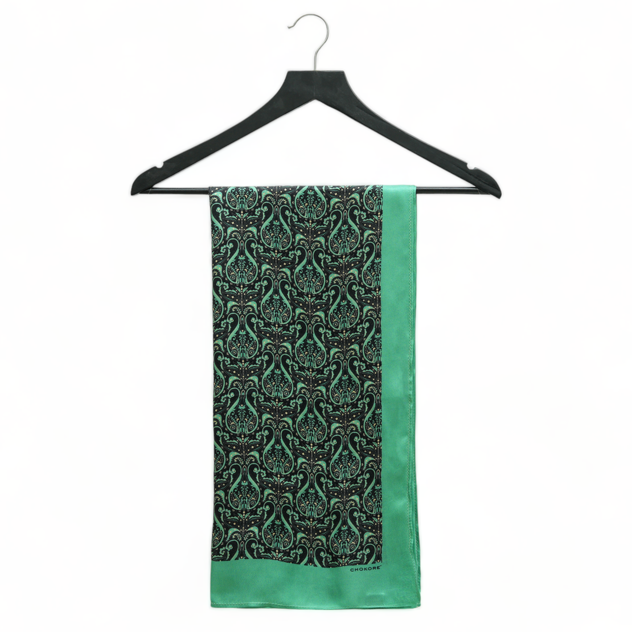Printed Black & Sea Green Satin Silk Stole for Women