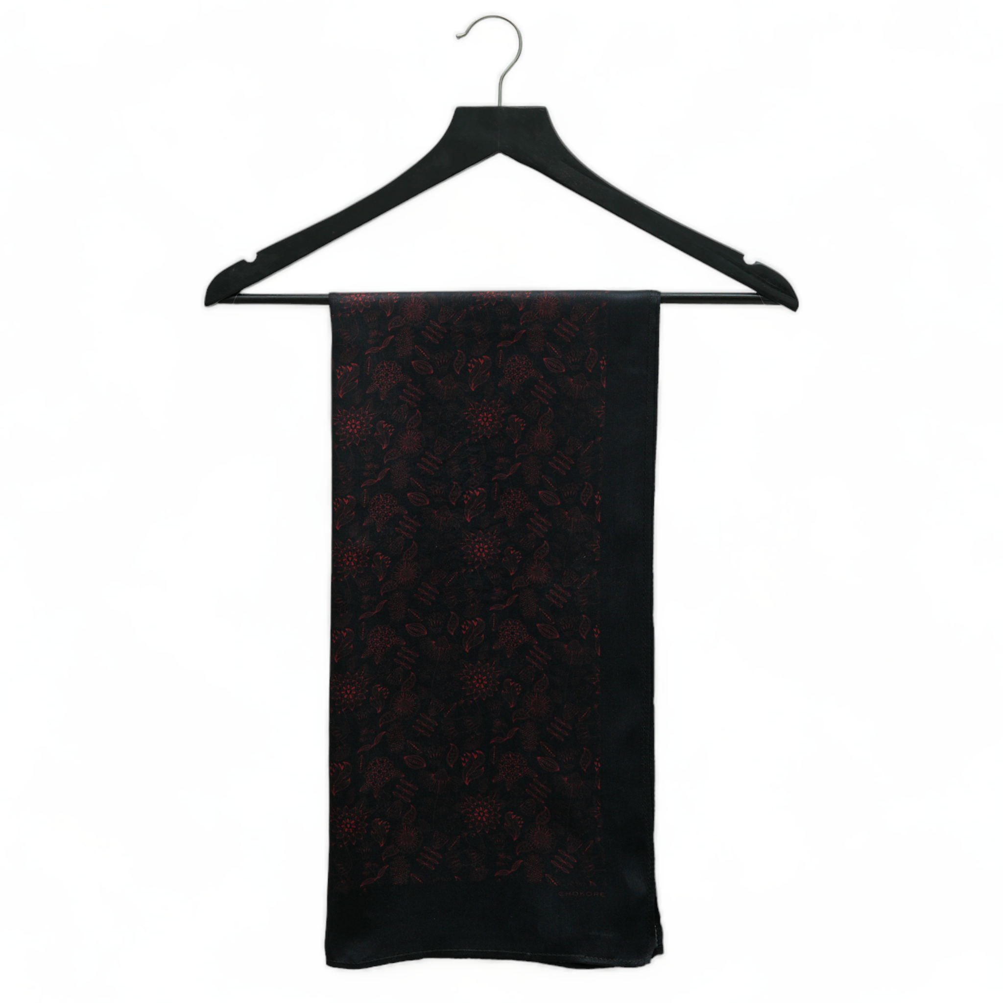 Printed Black & Red Satin Silk Stole for Women
