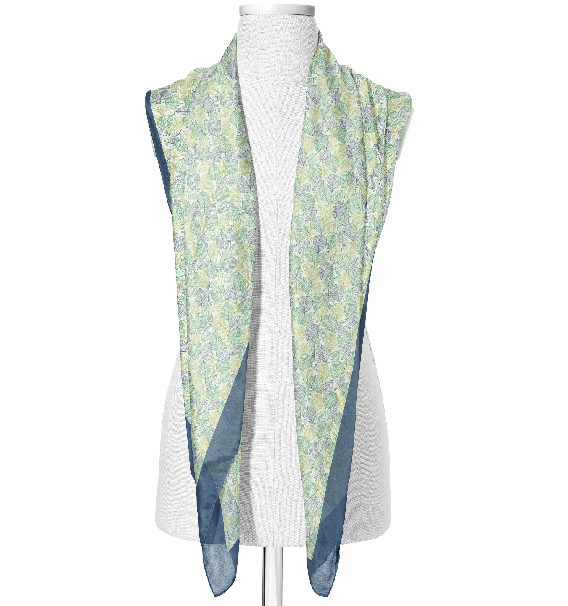 Printed Off White, Green and Blue Satin Silk Stole for Women