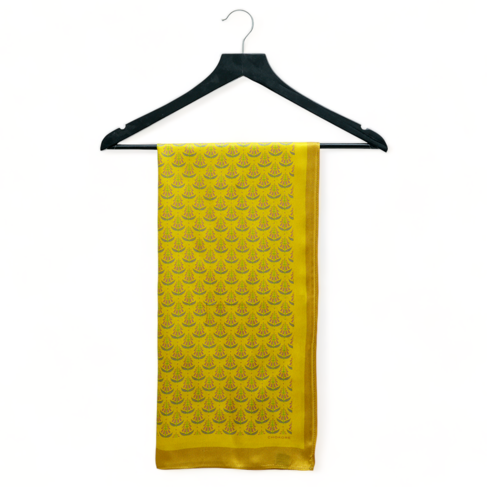 Printed Yellow & Magenta Satin Silk Stole for Women