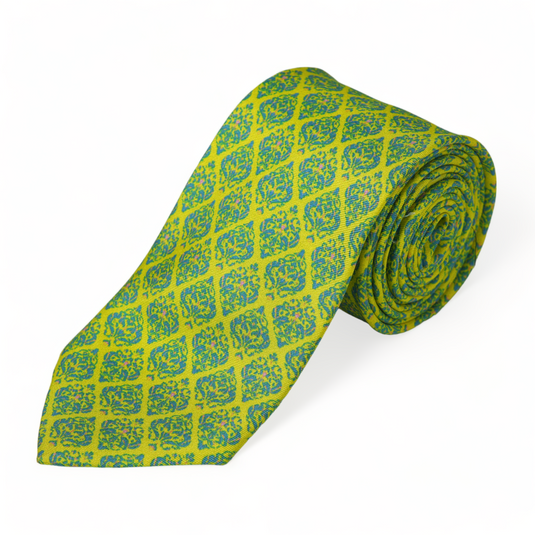 Chokore Lime Green & Blue Silk Necktie - Indian at Heart Collection