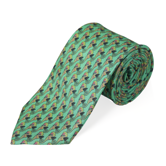 Chokore Sea Green Seahorse Silk Necktie - Wildlife Range
