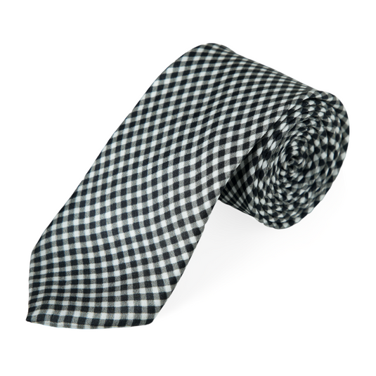 Chokore Black & White Gingham Silk Necktie - Plaids Collection