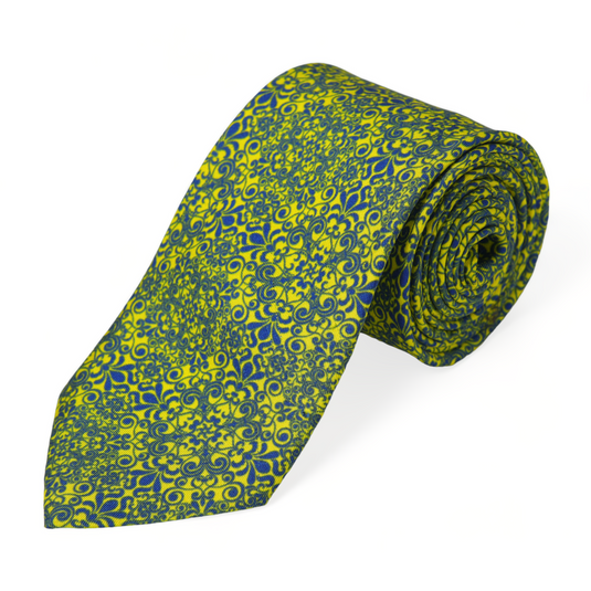 Chokore Yellow & Blue Silk Necktie - Indian At Heart Collection