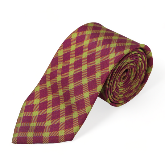 Chokore Burgundy & Lime Green Silk Necktie - Plaids Collection