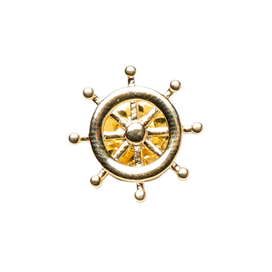 Gold Ship Wheel Brass Tie Tack â€“ Nautical-Inspired Formal Wear