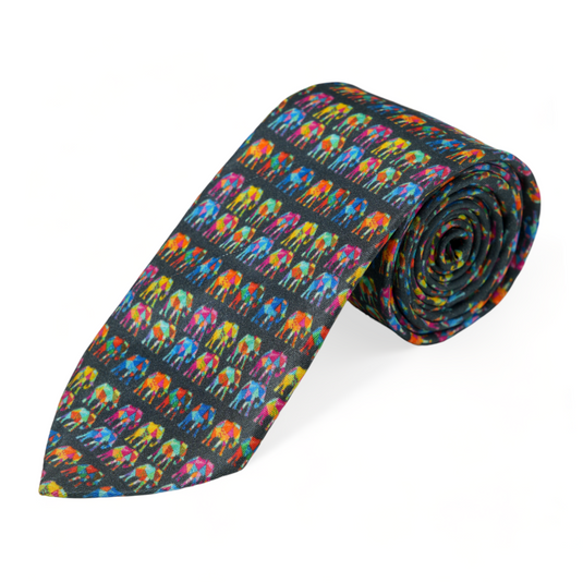 Chokore Black & Multi-coloured Elephants Silk Tie - Wildlife Collection