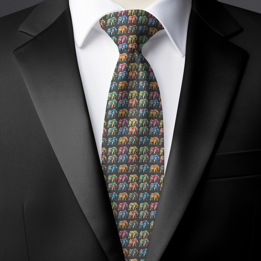 Chokore Black & Multi-coloured Elephants Silk Tie - Wildlife Collection