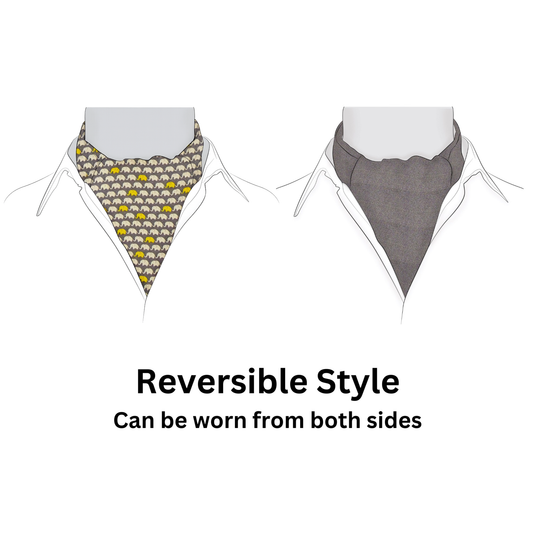 Chokore Grey & White Elephant Silk Reversible Cravat