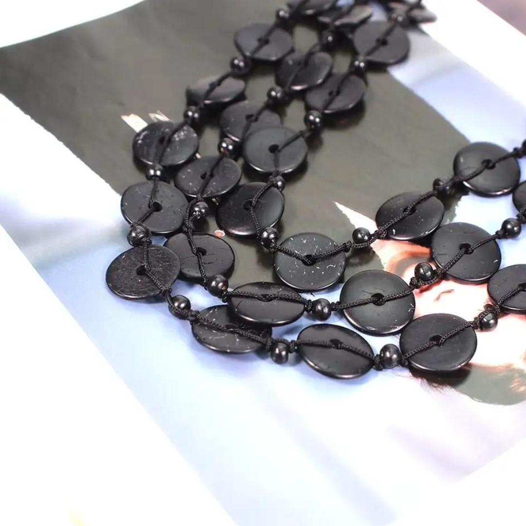 Chokore Multi-layer Long Coconut Shell Necklace (Black)
