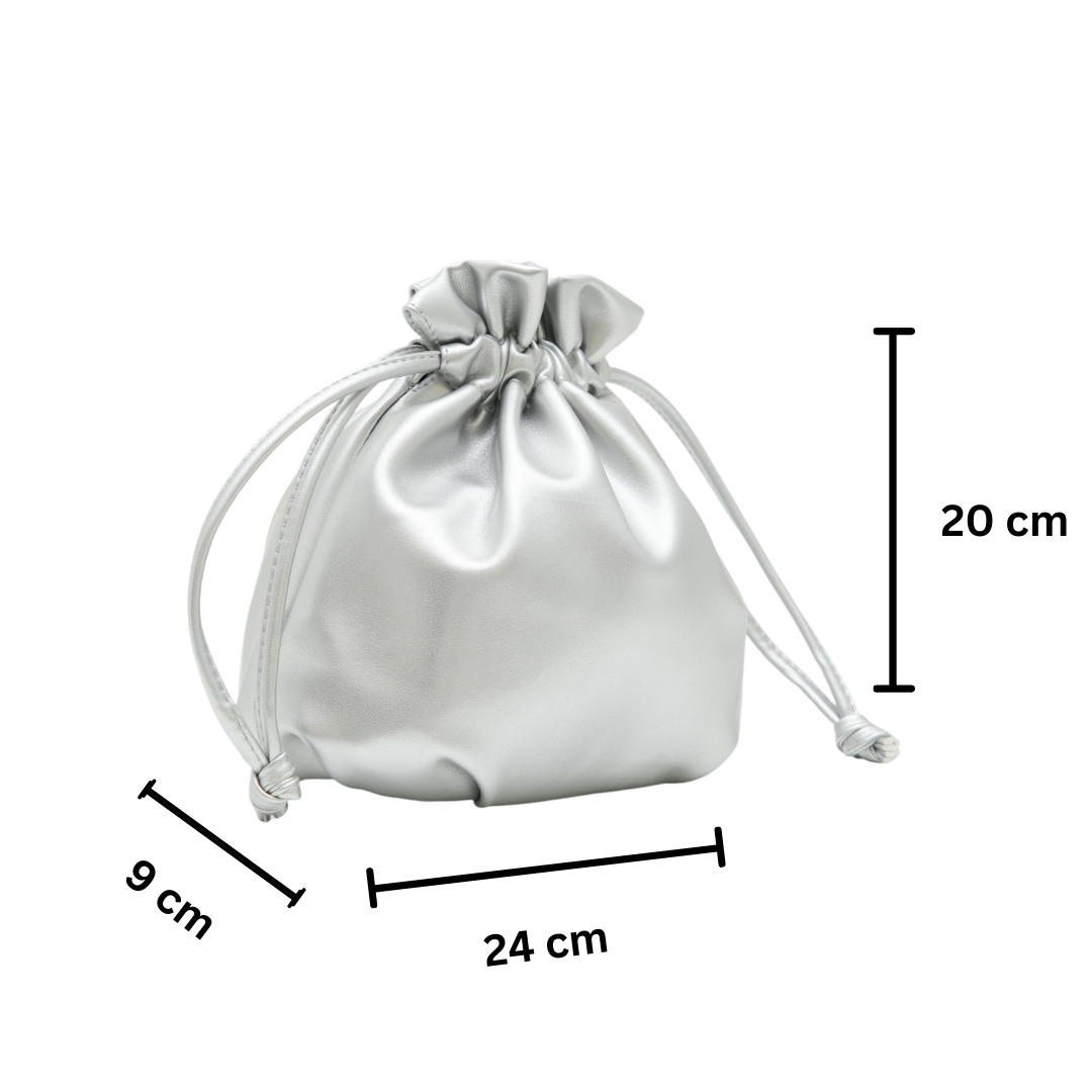 chokore Chokore Vegan Leather Metallic Potli Bag (Silver)