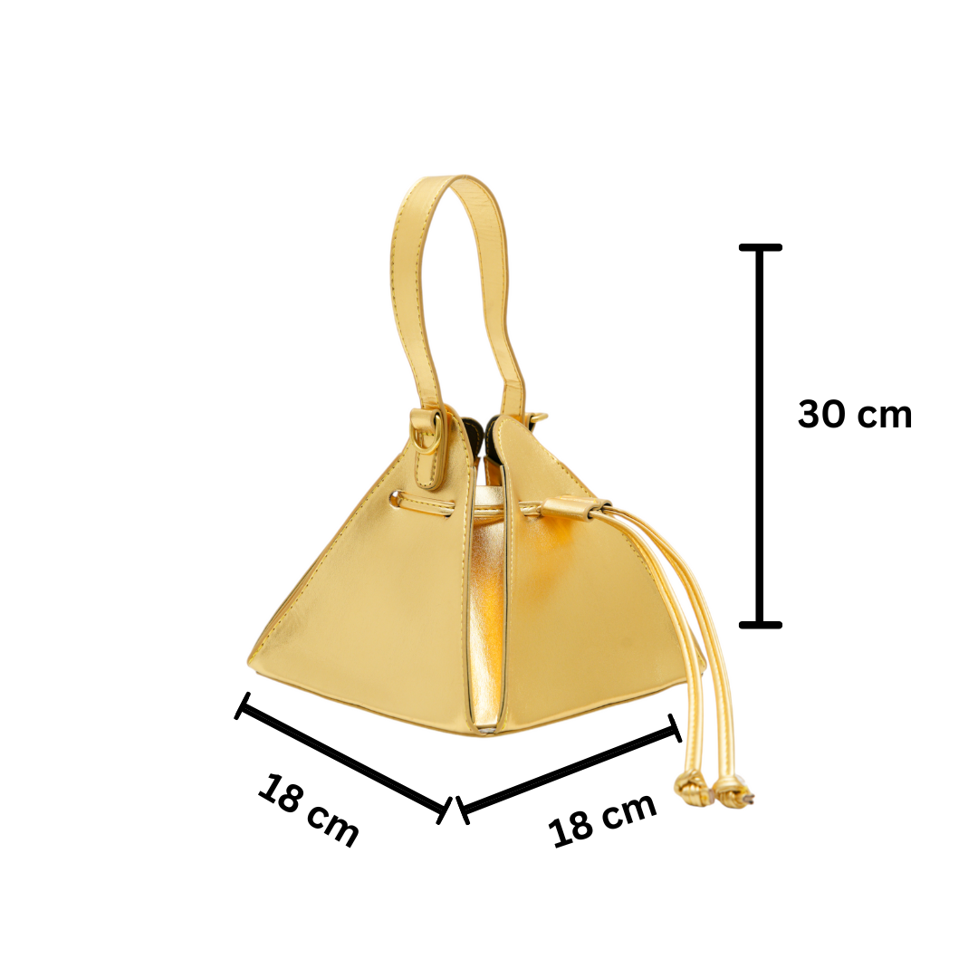 chokore Chokore Vegan Leather Triangle Potli Bag (Golden)