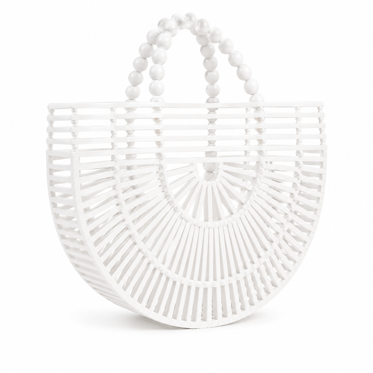 chokore Bamboo Tote with bead handle - Handcrafted Basket Bag for Women. White.