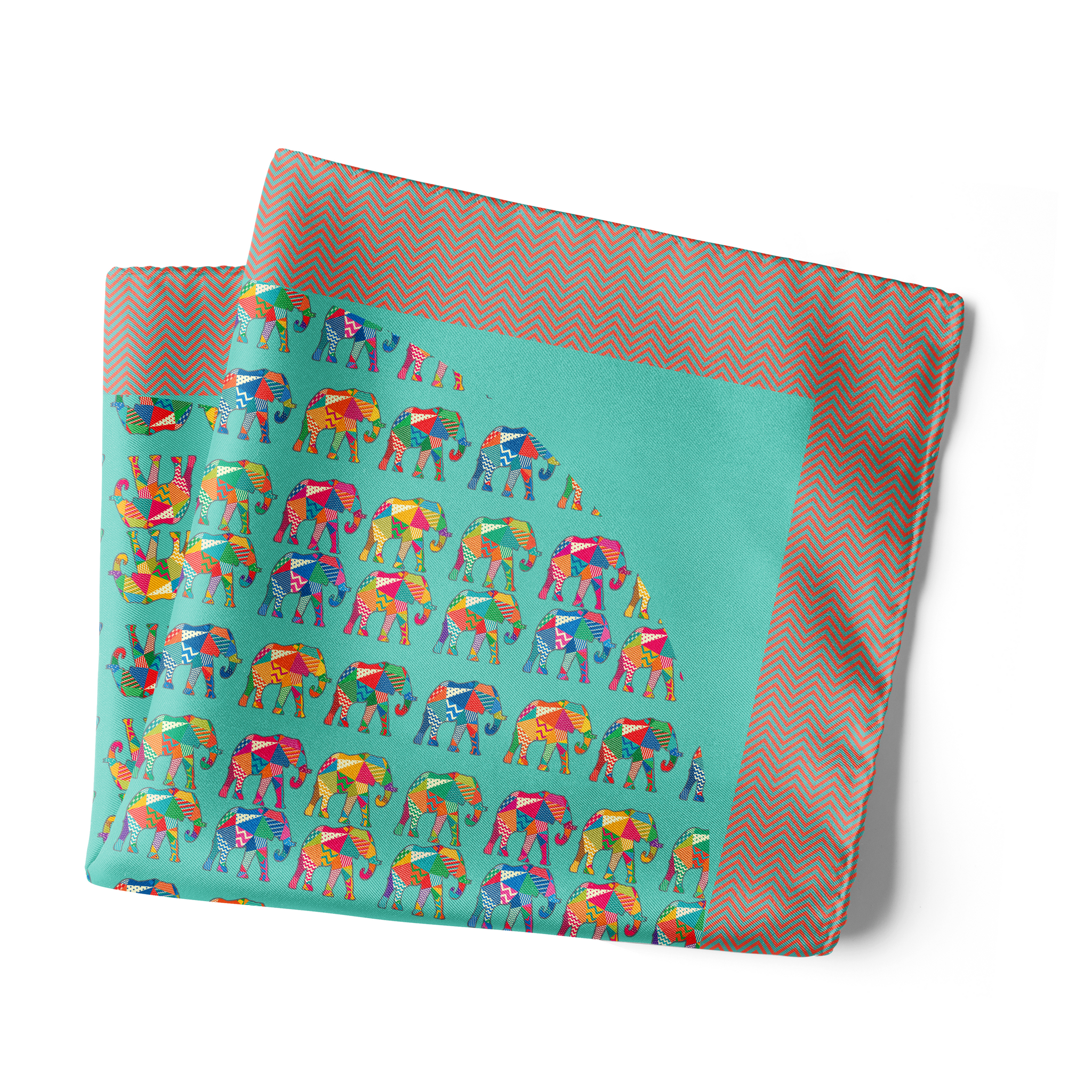 Chokore Multi-coloured Elephants Silk Pocket Square for Men from the Wildlife range