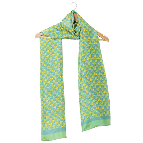 Printed Mehandi Green & Yellow Silk Stole for Women - Printed Mehandi Green & Yellow Silk Stole for Women